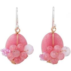 NOVICA Quartz .925 Sterling Silver Beaded Earrings Garden Bliss in Pink
