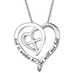 S925 Sterling Silver Christian Heart Inspirational Faith Verse Pendant Necklace for Women Teen Girl Gift
