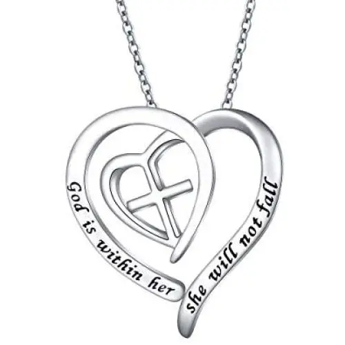 S925 Sterling Silver Christian Heart Inspirational Faith Verse Pendant Necklace for Women Teen Girl Gift S925 Sterling Silver Christian Heart Inspirational Faith Verse Pendant Necklace for Women Teen Girl Gift