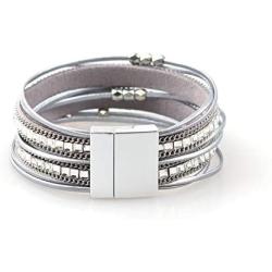 TSANLY Multi-Layer Leather Bracelet Bohemian Bangle with Alloy Magnetic Clasp Braided Wrap Cuff Bangle Jewelry for Women