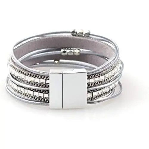 TSANLY Multi-Layer Leather Bracelet Bohemian Bangle with Alloy Magnetic Clasp Braided Wrap Cuff Bangle Jewelry for Women TSANLY Multi-Layer Leather Bracelet Bohemian Bangle with Alloy Magnetic Clasp Braided Wrap Cuff Bangle Jewelry for Women