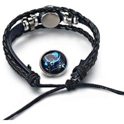 Couple Bracelets for women, 2pcs/sets 12 Constellation Snap Bracelet Men Weaving Bead Diy Leather Charm Bracelet Bangles Jewelry