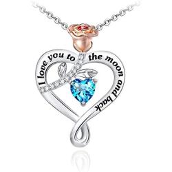 I Love You to The Moon and Back Necklace for Women 925 Sterling Silver Rose Flower Necklace Jewelry Gifts for Women Mom Wife Girls