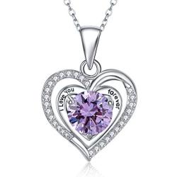 Shahd Love Heart Birthstone Pendant Necklaces for Women with 5A Cubic Zirconia Mothers Day Jewelry Gift Birthday Gift for Mom Women Wife Girls Her