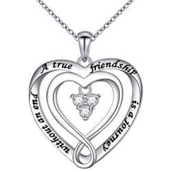 S925 Sterling Silver Best Friend Friendship BFF Heart Jewelry Pendant Necklace