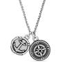 Steve Madden Mens Oxidized Anchor and Compass Design Coin Charm Chain Necklace in Stainless Steel, Silver, 28