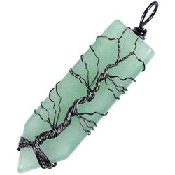 Nupuyai Tree of Life Pendant Necklace for Women Men, Wire Wrapped Crystal Point Amulet Stone Jewelry for Healing