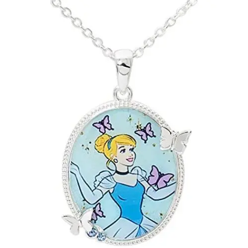 Disney Cinderella Silver Plated Sapphire Crystal Pendant, 18'' Disney Cinderella Silver Plated Sapphire Crystal Pendant, 18''