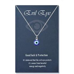 PPJew Evil Eye Necklace Chain Blue Eyes Amulet Pendant Necklace Ojo Turco Kabbalah Protection Adjustable Delicate Jewelry Gift for Women Girls（Silver/Gold）