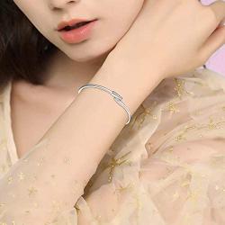 LUHE Dainty Open Cuff Bracelets Sterling Silver Plain Polished Finish Open Cuff Bangle Jewelry Gift for Women Tenns Girls fit Wrist from 5.5-7.6 in Circumference