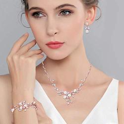 EVER FAITH Marquise CZ Simulated Pearl Bridal Flower Leaf Filigree Necklace Earrings Bracelet Set