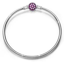 NINAQUEEN 925 Sterling Silver Bangle Bracelet with Snap Clasp Charm 7.5 Inches