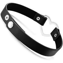 MOWOM Black Red Pink Purple Alloy Genuine Leather Necklace Choker Collar Heart Adjustable Rock