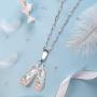 GemsChest 925 Sterling Silver Childrens Ballerina Necklace Jewelry Cubic Zirconia Ballet Slippers Shoes Necklace for Teen & Dancer 18''