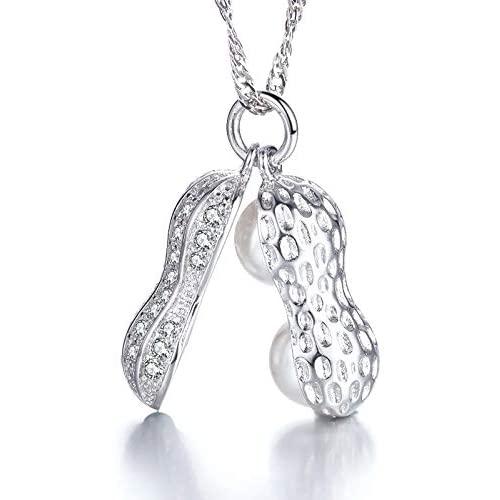 coadipress Fashion Peanut Pendant Necklace for Women Girls Personality Creative Gold Silver Plated Pearl Rhinestone Chain Charm Mother Daughter Gift Valentines Day Birthday Jewelry