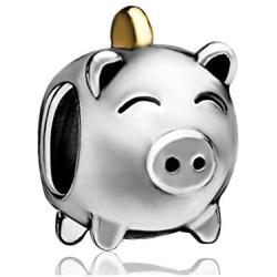 CharmSStory Silver Plated Cute Pig Charm Beads for Bracelets