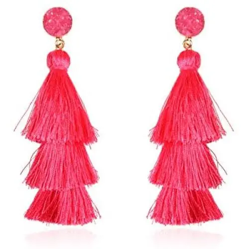 Bohemian Multi Tassel Statement Earrings - Lightweight Silky Tiered Layer Thread Fringe, Chandelier Duster Dangles Sparkly Jewel Faux Druzy Stone Bohemian Multi Tassel Statement Earrings - Lightweight Silky Tiered Layer Thread Fringe, Chandelier Duster Dangles Sparkly Jewel Faux Druzy Stone