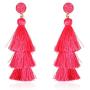 Bohemian Multi Tassel Statement Earrings - Lightweight Silky Tiered Layer Thread Fringe, Chandelier Duster Dangles Sparkly Jewel Faux Druzy Stone