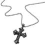 COOLSTEELANDBEYOND Gothic Vintage Cross Pendant Necklace Stainless Steel Unisex Silver Black Two-tone 23.6 in Ball Chain