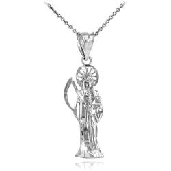 Skeleton Jewelry High Polish 925 Sterling Silver Santa Muerte Charm Pendant Necklace