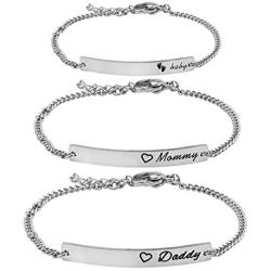 WUSUANED Baby&Mommy Bracelet Baby Baptism Bracelet Mom Daughter Bar Bracelet Set Gift for New Mom&Baby