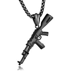 Heavstjer Hip Hop Stainless Steel AK-47 Gun Pendant Necklace,22inches Link Chain