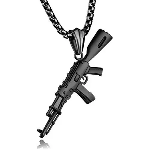 Heavstjer Hip Hop Stainless Steel AK-47 Gun Pendant Necklace,22inches Link Chain