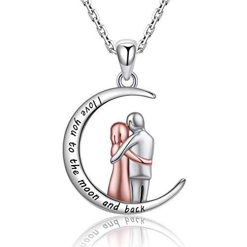 EJALEN Sterling Silver Couples Necklace - I Love You to The Moon and Back Necklace Lovers Jewelry Gifts Valentines Day, Anniversary and Birthday for Girlfriend,Wife and Women