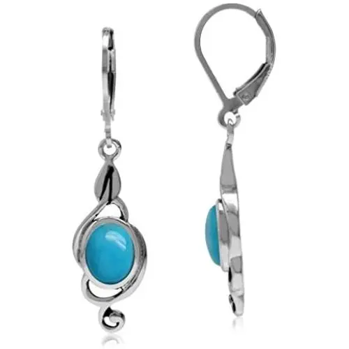 Silvershake Genuine Oval Shape Arizona American Turquoise 925 Sterling Silver Swirl Drop Dangle Leverback Earrings Jewelry for Women Silvershake Genuine Oval Shape Arizona American Turquoise 925 Sterling Silver Swirl Drop Dangle Leverback Earrings Jewelry for Women