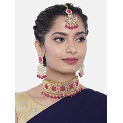 Aheli Faux Pearl Choker Necklace with Earrings Indian Traditional Bollywood Jewelry Set for Women Girls