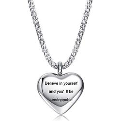 Jewenova Stainless Steel Heart Necklace for Women, Inspirational Necklace with Mantra Quotes, Inspirational Jewelry Gifts for Women Girlfriend Daughter Graduation Gift Best Friend Encouragement Gifts