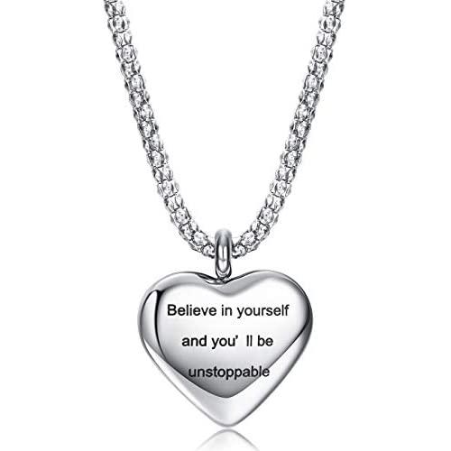 Jewenova Stainless Steel Heart Necklace for Women, Inspirational Necklace with Mantra Quotes, Inspirational Jewelry Gifts for Women Girlfriend Daughter Graduation Gift Best Friend Encouragement Gifts