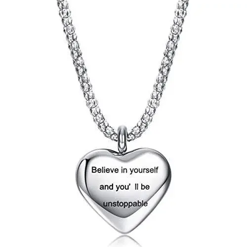 Jewenova Stainless Steel Heart Necklace for Women, Inspirational Necklace with Mantra Quotes, Inspirational Jewelry Gifts for Women Girlfriend Daughter Graduation Gift Best Friend Encouragement Gifts