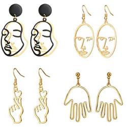 Top Plaza Face Abstract Gold Fun Statement Dangle Drop Earrings Fashion Hollow Face Hand Shape Hoops Stud Earrings for Women Teens Girls