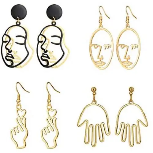 Top Plaza Face Abstract Gold Fun Statement Dangle Drop Earrings Fashion Hollow Face Hand Shape Hoops Stud Earrings for Women Teens Girls Top Plaza Face Abstract Gold Fun Statement Dangle Drop Earrings Fashion Hollow Face Hand Shape Hoops Stud Earrings for Women Teens Girls