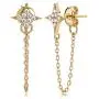 MYEARS Women Star Earrings Stud Gold CZ Ear Climber Crawler Crescent Moon Dangle 14K Gold Filled Chain Double Piercing Tiny Boho Beach Simple Delicate Handmade Hypoallergenic Lucky Jewelry Gift