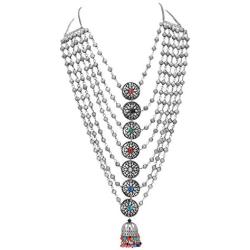 Jwellmart Indian Oxidized Silver Long Statement Partywear Multiline Necklace Fashion Jewelry Set for Women and Girls