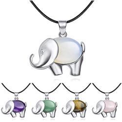 JXMYBA Cute Elephant Pendant Necklace Womens Mens Healing Chakra Gemstone Pendant Meditation Jewelry Lucky Birthstone Necklace with Stainless Steel Necklace with Gift Box Packaging