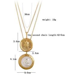HTSTYLE Gold Coin Necklace Layered Necklace Gold Pendant Double Layered Vintage Necklace Coin Disc Necklace Boho Jewelry for Women