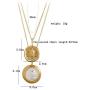 HTSTYLE Gold Coin Necklace Layered Necklace Gold Pendant Double Layered Vintage Necklace Coin Disc Necklace Boho Jewelry for Women