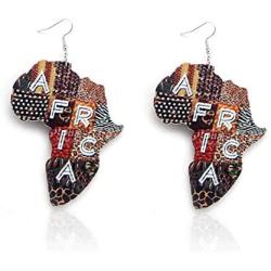 TIANHONGYAN 2 Pairs African Map Natural Wooden Dangle Earrings Ethnic Style African Multicolor Drop Earrings for Women Girls Lightweight Bohemia Style Earrings