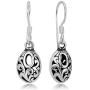 925 Oxidized Sterling Silver Bali Inspired Open Filigree Oval Shape Dangle Hook Earrings 1.1''