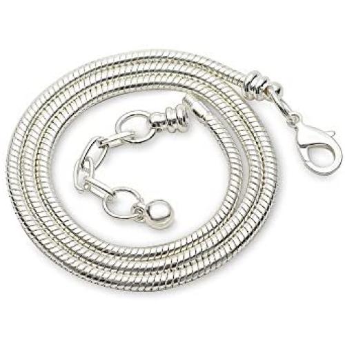 RUBYCA 10pcs 45cm White Silver Plated Snake Chain Necklace European Charm Beads Lobster Clasp Jewelry