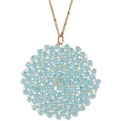 Niumike Handmade Crystal Circle Pendant Necklace for Women Disc Long Statement Necklaces with Box