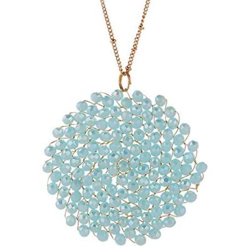 Niumike Handmade Crystal Circle Pendant Necklace for Women Disc Long Statement Necklaces with Box