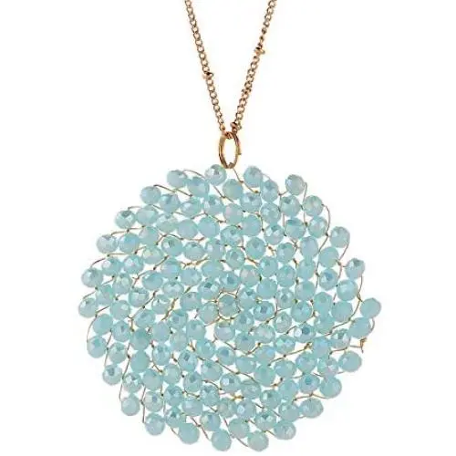 Niumike Handmade Crystal Circle Pendant Necklace for Women Disc Long Statement Necklaces with Box Niumike Handmade Crystal Circle Pendant Necklace for Women Disc Long Statement Necklaces with Box