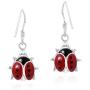 Adorable Little Red Lady Bug .925 Sterling Silver Dangle Earrings