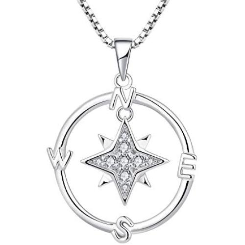 YL Compass Necklace Find Your Way Back Vintage Nautical Graduation Charm Pendant, Direction/Love/Magnetic (925 Sterling Silver/Stainless Steel)