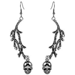 Mountainer Punk Gothic Tree Branch Skull Skeleton Dangle Drop Earrings for Women Scary Halloween Jewelry Accessory