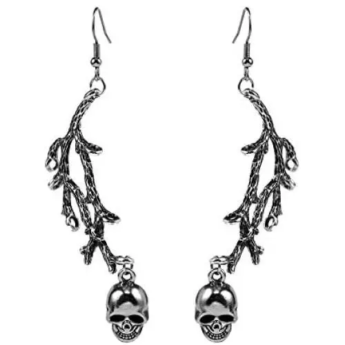 Mountainer Punk Gothic Tree Branch Skull Skeleton Dangle Drop Earrings for Women Scary Halloween Jewelry Accessory